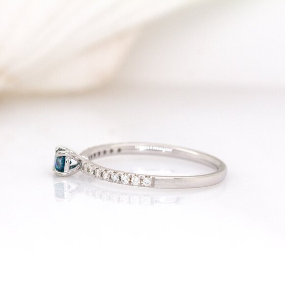 Natural Blue Diamond Ring in Solid 14K White Gold with Natural White Diamonds - Picture 8 of 10